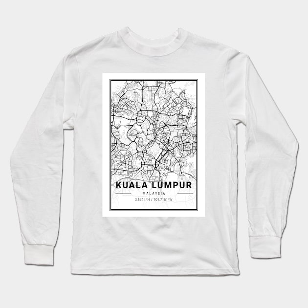 Kuala Lumpur Light City Map Long Sleeve T-Shirt by tienstencil